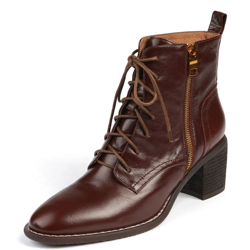 
2020 Top Level vintage women genuine leather zipper high heel boots fall shoes black hand made boots for ladies 