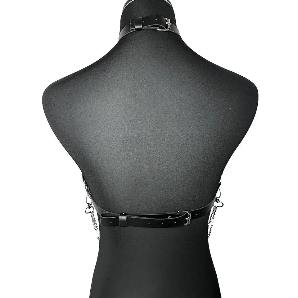 Women PU Leather Chest Harness Body Bra BDSM Erotic Lingerie SM Bondage Set Slave Collar Decoration Chain Sex Toys