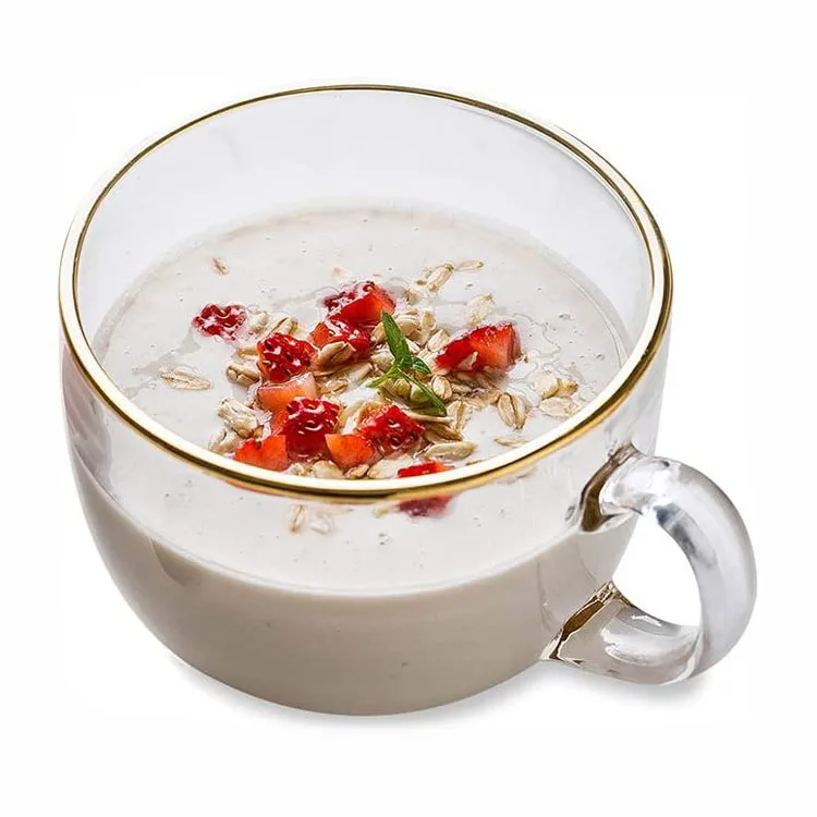 Wholesale Custom Logo Breakfast Milk Cup Dessert Cup Coffee Mug Batter Bowl Handle and Spoons with Glass