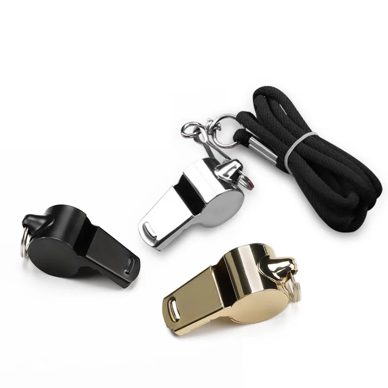 Wholesale Stainless Steel Whistle Metal Referee Whistle Emergency Safety Whistle With Lanyard