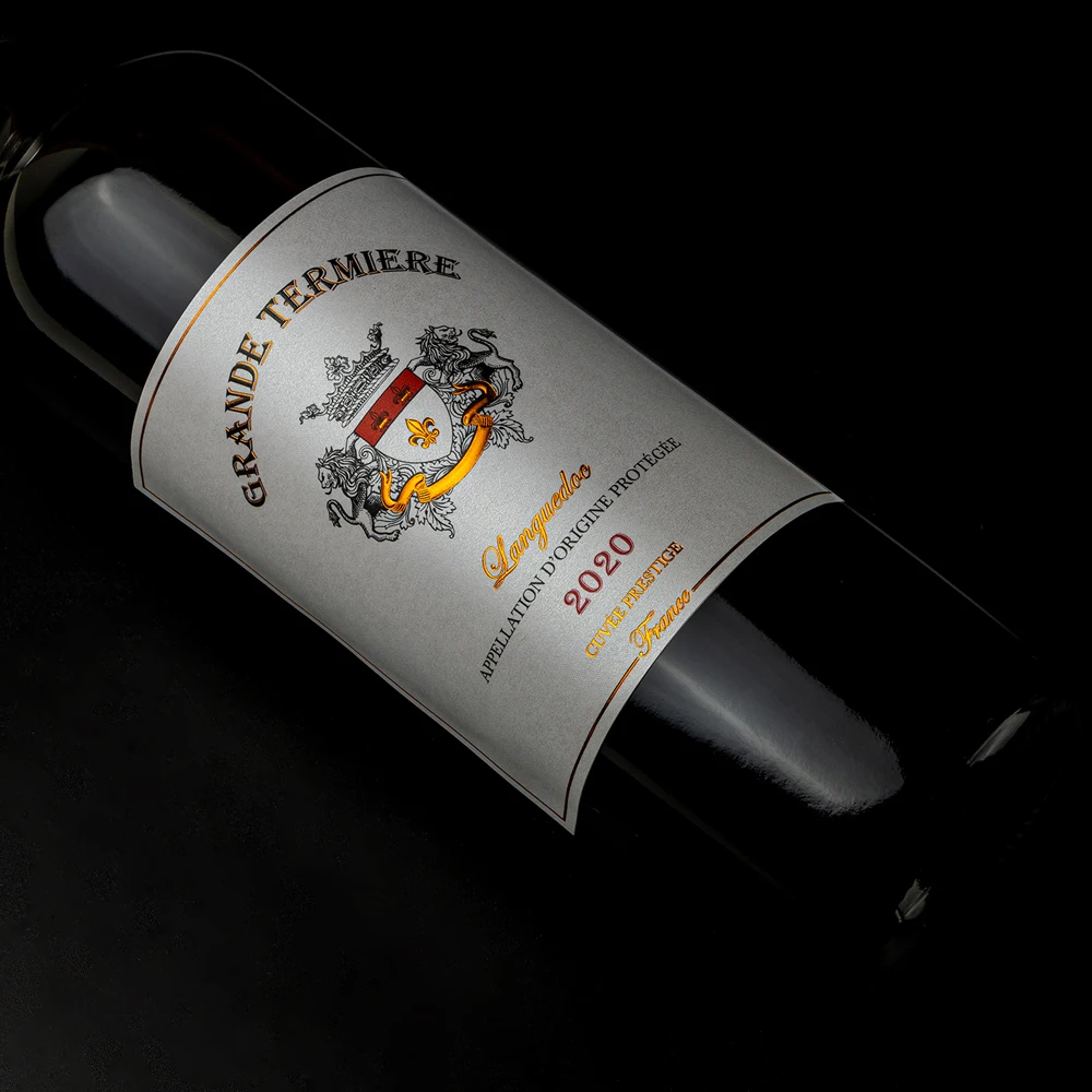 Custom Wishky Wine Bottle Labels Customize Adhesive Leather Textured Paper Emboss Gold Foil Labels  For Wine Bottle