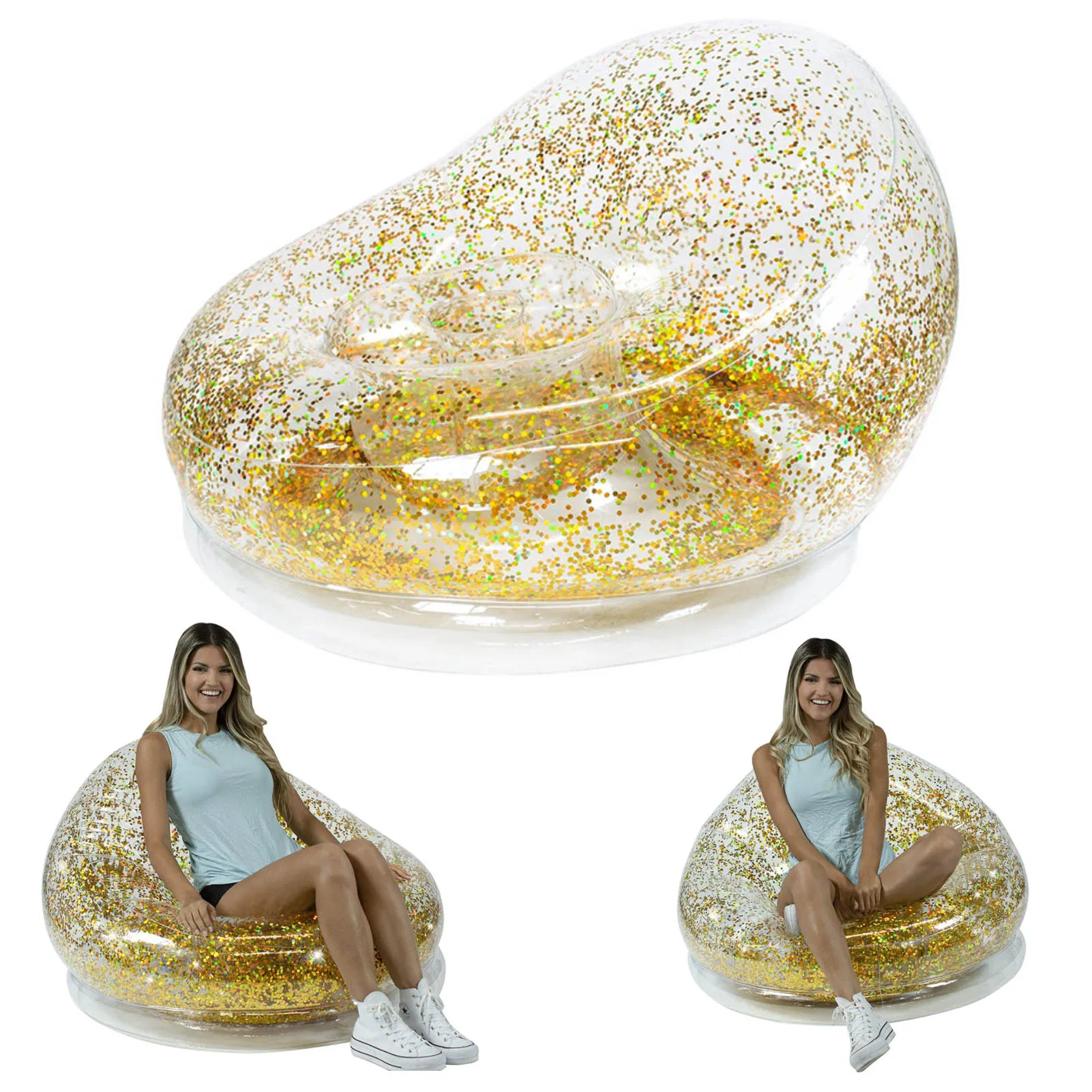Inflatable Holographic Glitter Chair Perfect for Kids Rooms Game Rooms Dorms Parties Indoors and Outdoors Easy Set up