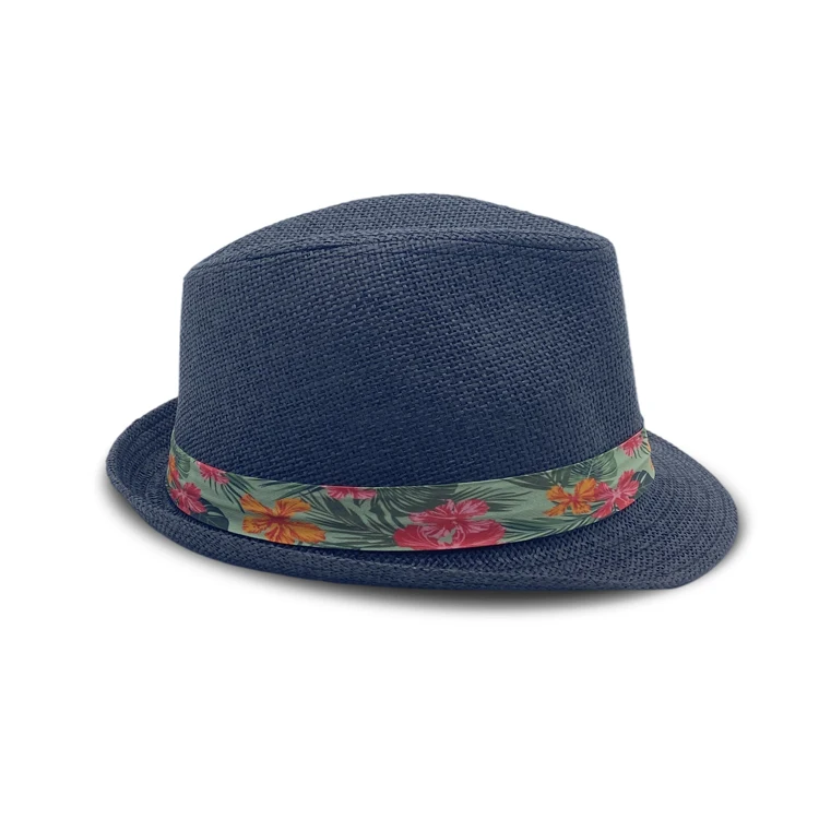 Straw Hat Supplier Floral Print Black Band Fedora Sun-proof Lifeguard Straw Hat
