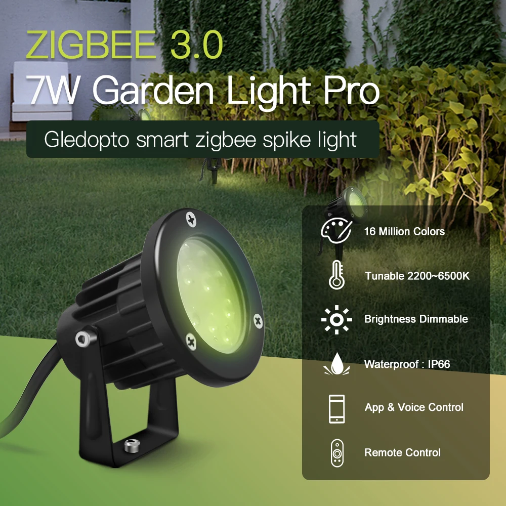 GL-G-003P Gledopto Smart LED Flood Light Wireless Dimmable Zigbee Garden Lights Terncy Home Compatible Homekit Outdoor Lights 7W