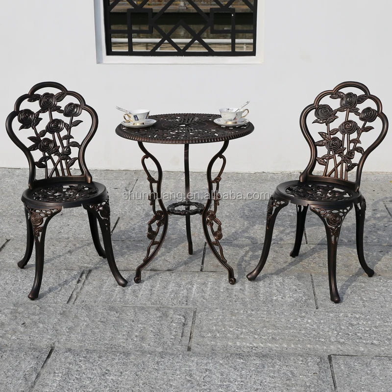Cheap and nice cast aluminum furniture metal bistro set dismantling chairs with small coffee table