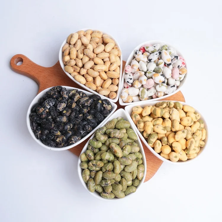Delicious Japanese Spicy BBQ Flavored Coated Edamame Salted and Wasabi Tasted Soybean Snacks Baked and Packaged in Bulk