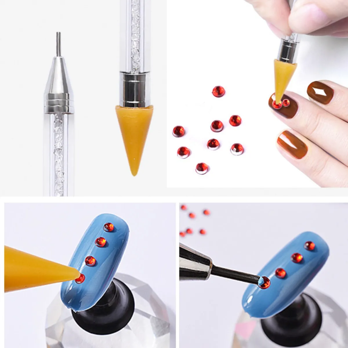 Rhinestone Nail Dotting Tool Double Different Head Dotting Pen Tips Beads Picker Wax Pencli Arcylic Handle Manicure Tools