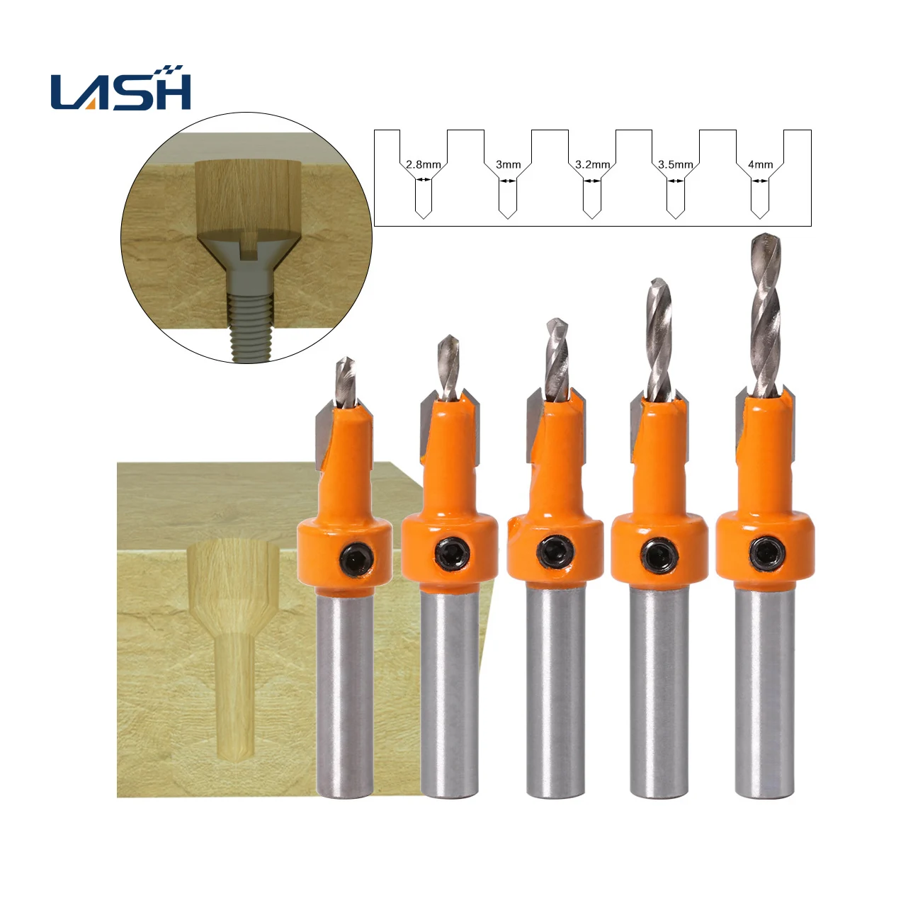 Professional Sink Hole Drill Bit Countersink Woodworking Opener Cone Screw Reamer Bits Set 5pcs