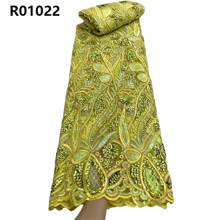 CHOCOO Competitive Price Guipure Sequin Beaded Lace Fabric Custom Sky Blue Color Luxury Embroidery Cord Lace Fabric