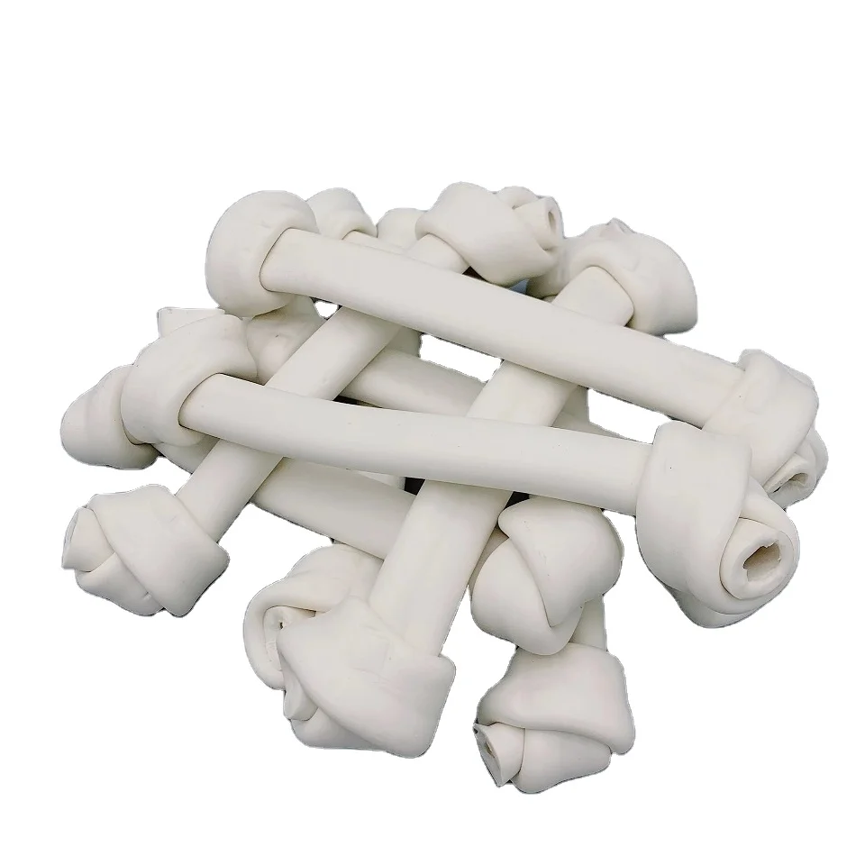 Factory Dog Treat White Bone Various Sizes Rawhide Knotted Bones Dog Chew Snacks Natural Dog Treats