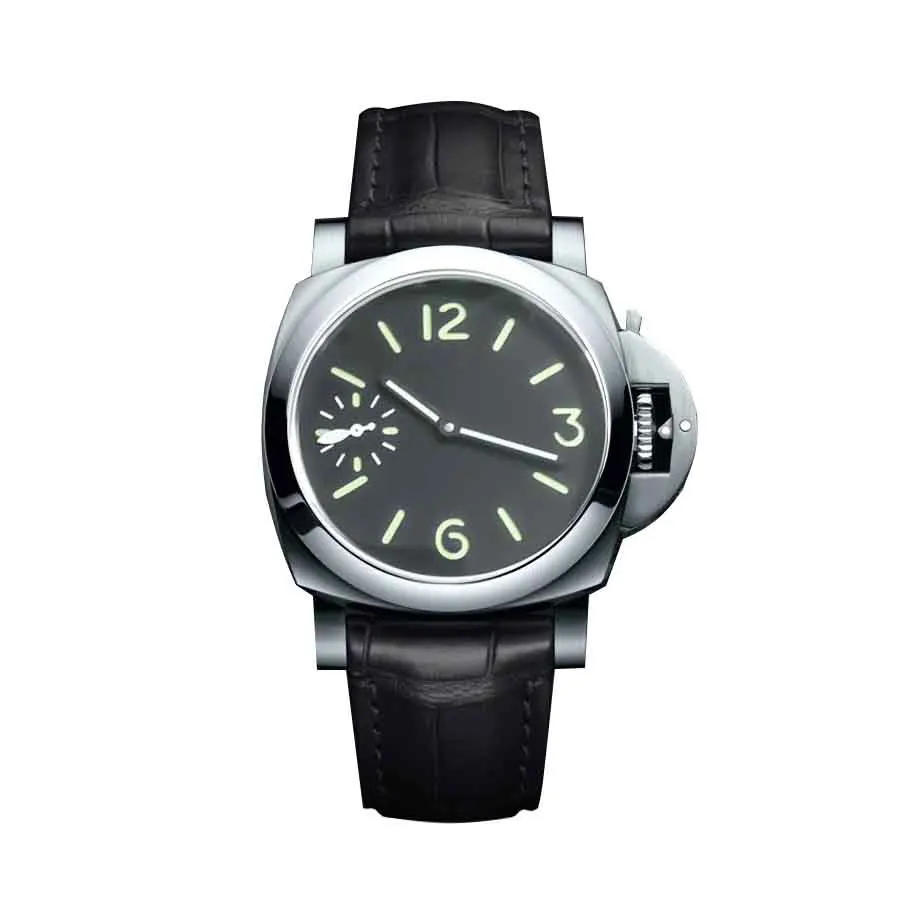 handing watch 44mm Stainless steel silver polished belt guard 44mm manual watch leather strap seagull ST3600 movement