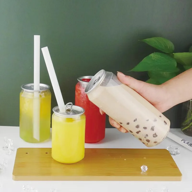 Custom food grade 250/330/350/500ml PET transparent coffee milk tea disposable cup pull ring lid beverage pop can