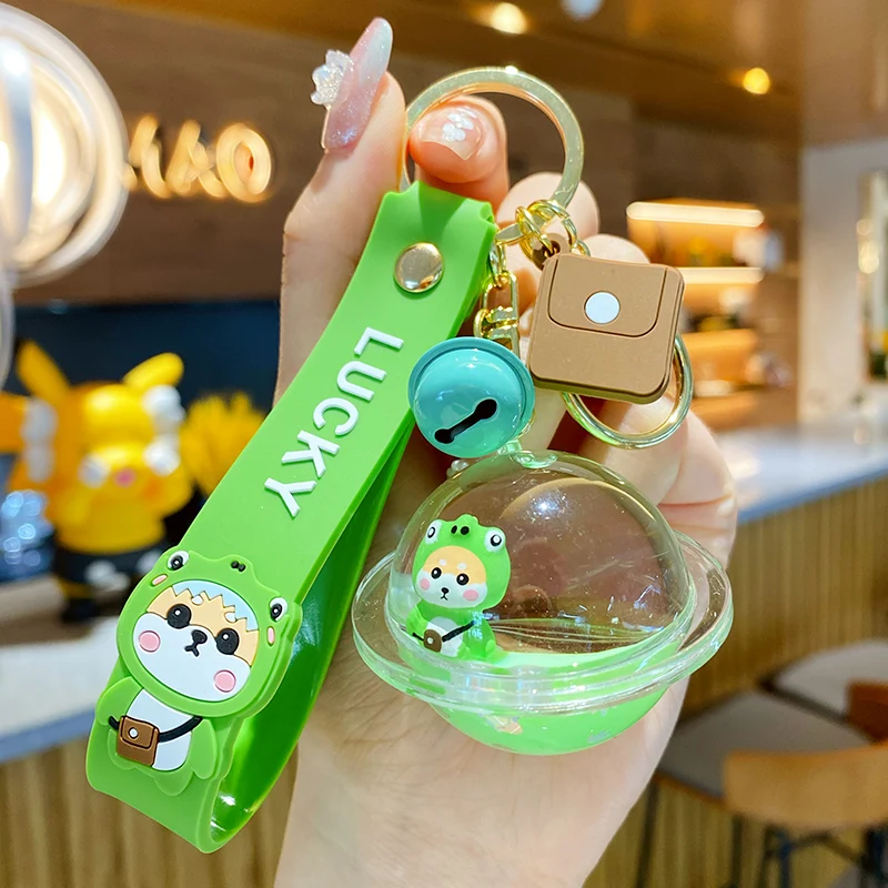 BaiMao High quality round liquid acrylic keyring PVC Animal keyring 3D Lucky Shiba Inu floating liquid keychain promotional gift