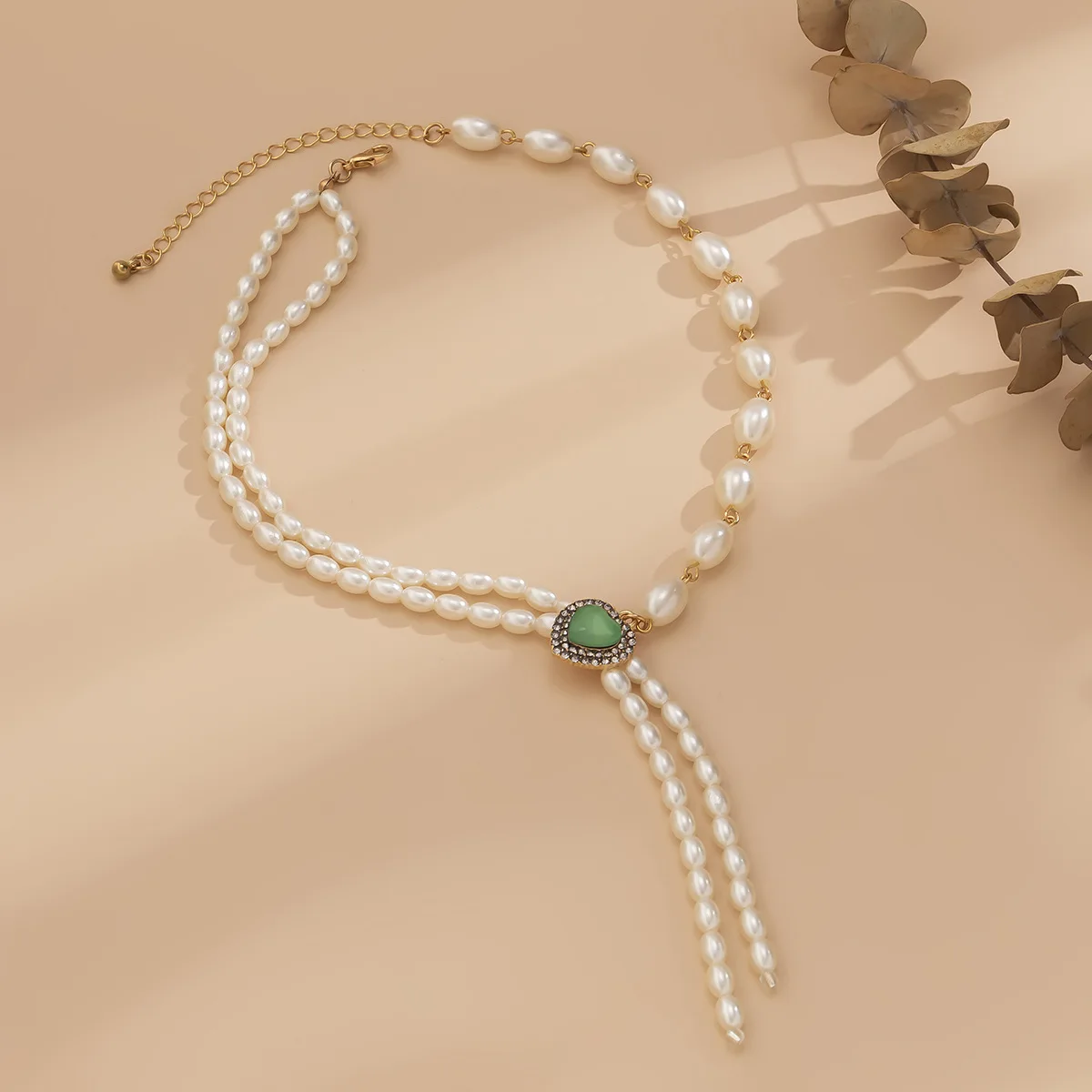 Elegance retro asymmetric pearl tassel necklace all-match love micro-inlaid necklace for women