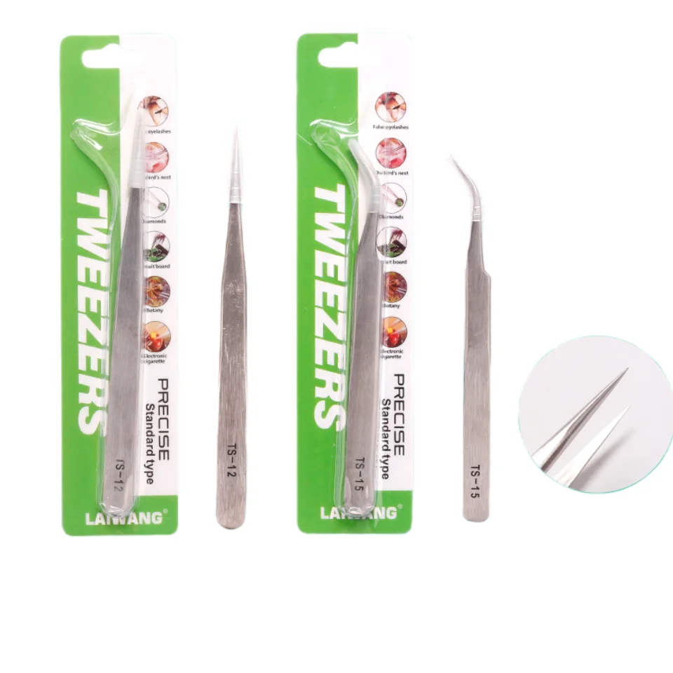 Wholesale manicure tools Anti-static  stainless steel elbow Straight head nail art tweezers Pick up drill Multi-purpose Care