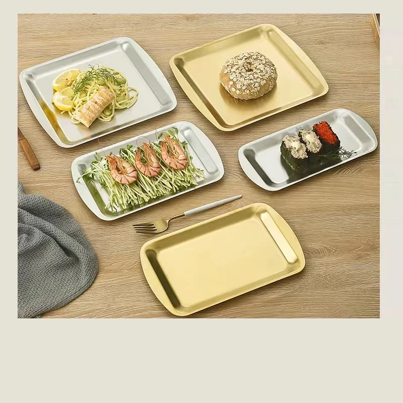 Gold & Silver Korean Stainless Steel Dish Plate Oval BBQ Dishes Commercial Use