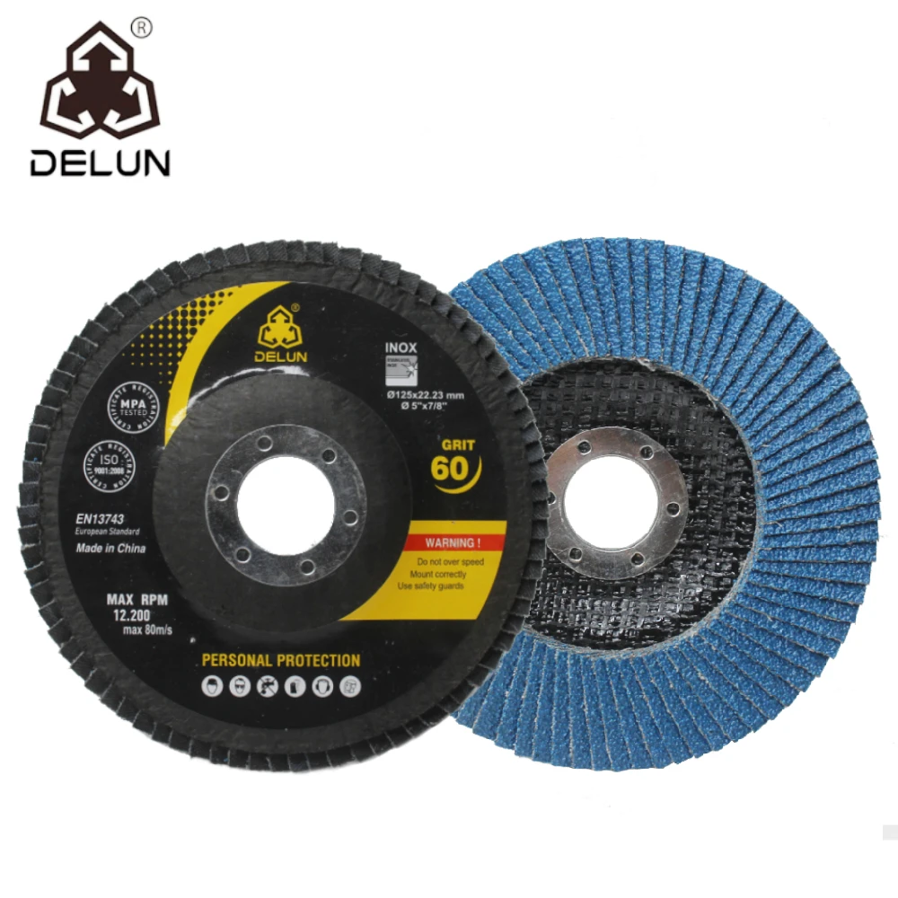 DELUN China factory supplies 125 mm 5 inch durable 40# long life manufacturing machine plate for flap disc