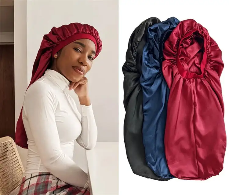 Factory Vendor Reversible Bonnet Edge Wrap Custom Long Band Satin Hair Silk Bonnet With Ties