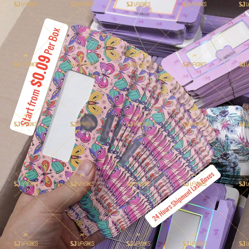 Wholesale 3D Mink Eyelashes Private Label Custom Color Flower Eyelash Packaging Boxes Thick False Terrier 8mm 25mm Clear Band