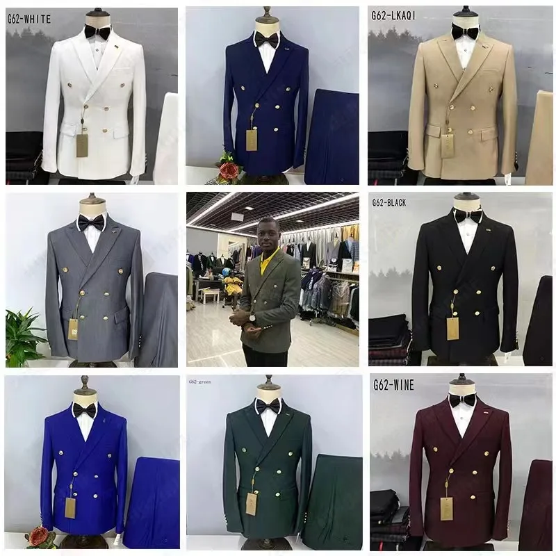Famous brand Men Business Elegant Double Breasted Gentleman Suit Slim 2-piece in stock