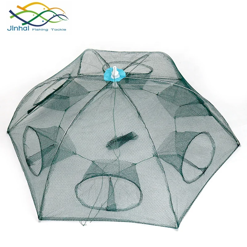 Chinese manufacturer wholesale 4 6 8 10 12 holes shrimp  knotless net Umbrella cage crab fishing shrimp cage