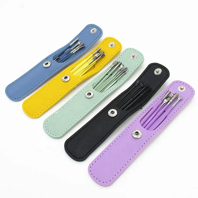 Stainless Steel 6pcs Earpick Wax Remover Set Curette Ear Pick Cleaner Ear Cleaner Spoon Care Ear Clean Tool With PU Bag