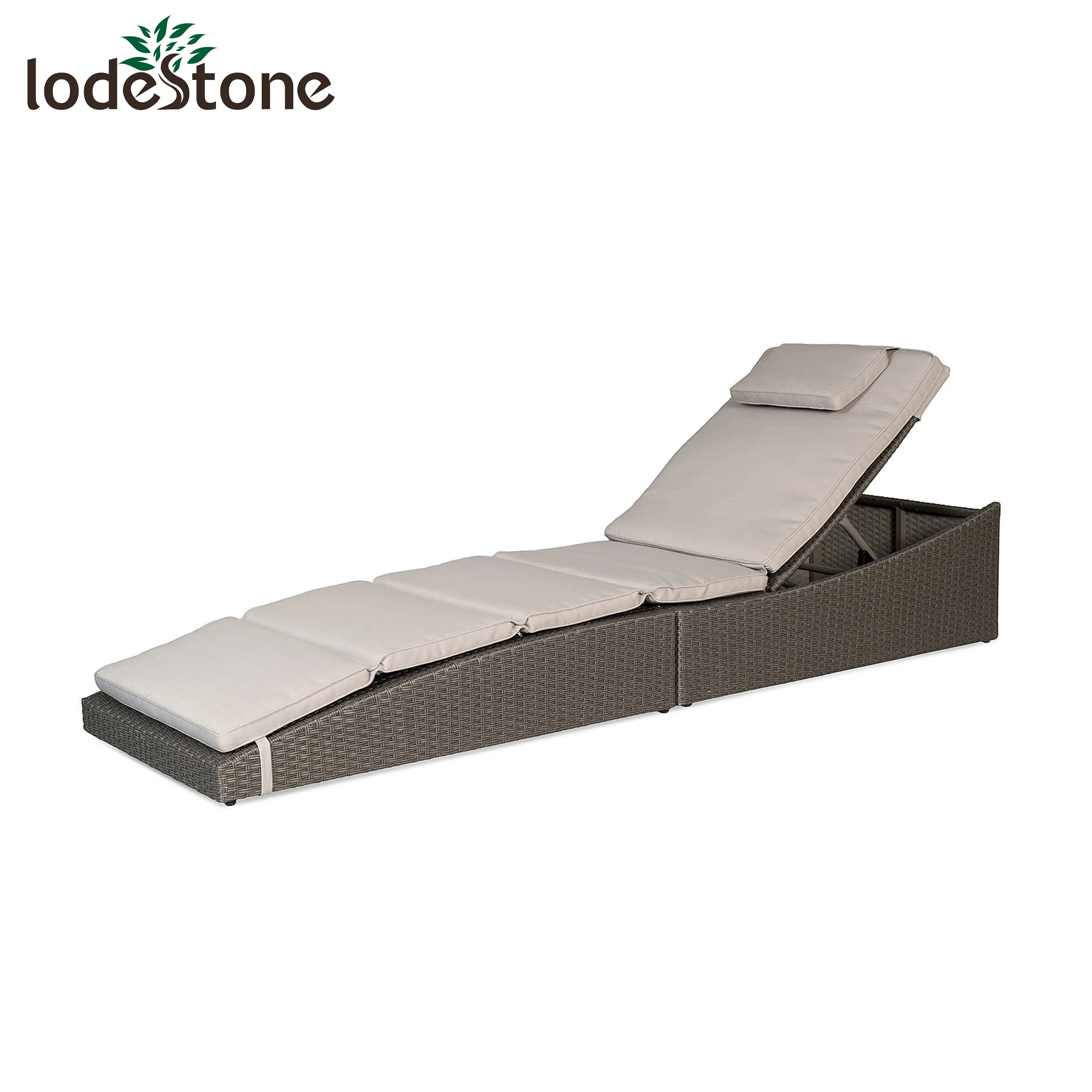 
Patio furniture Aluminum rattan Garden lounger with 5cm cushion, with function of storage and folding 