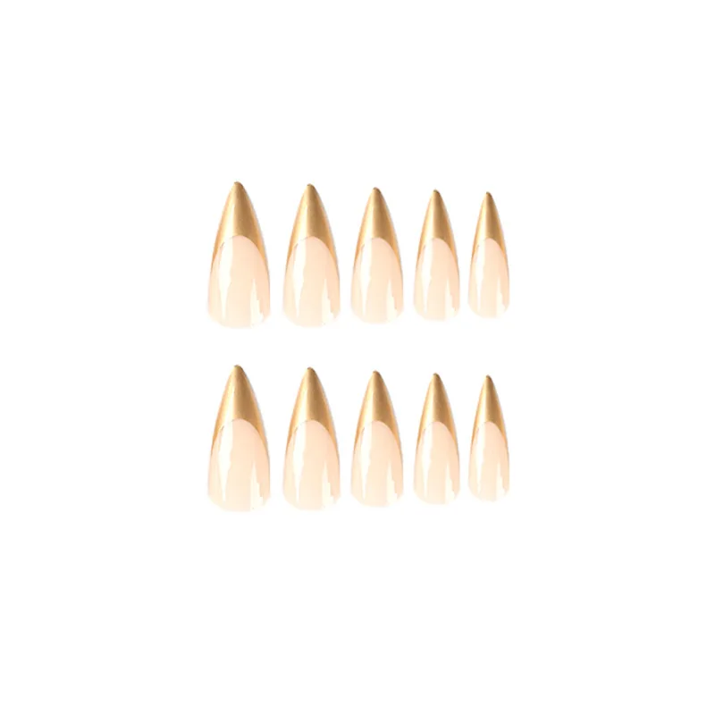 Wholesale Cheap 3D Almond Glitter French Fake Nail Set Long Press-on Acrylic Full Cover Artificial Nails with Boxed Glue
