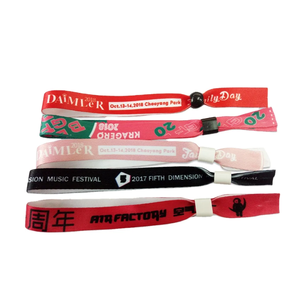 one-time use custom slide lock wristband/fabric festival wristband/polyester wristband for events China