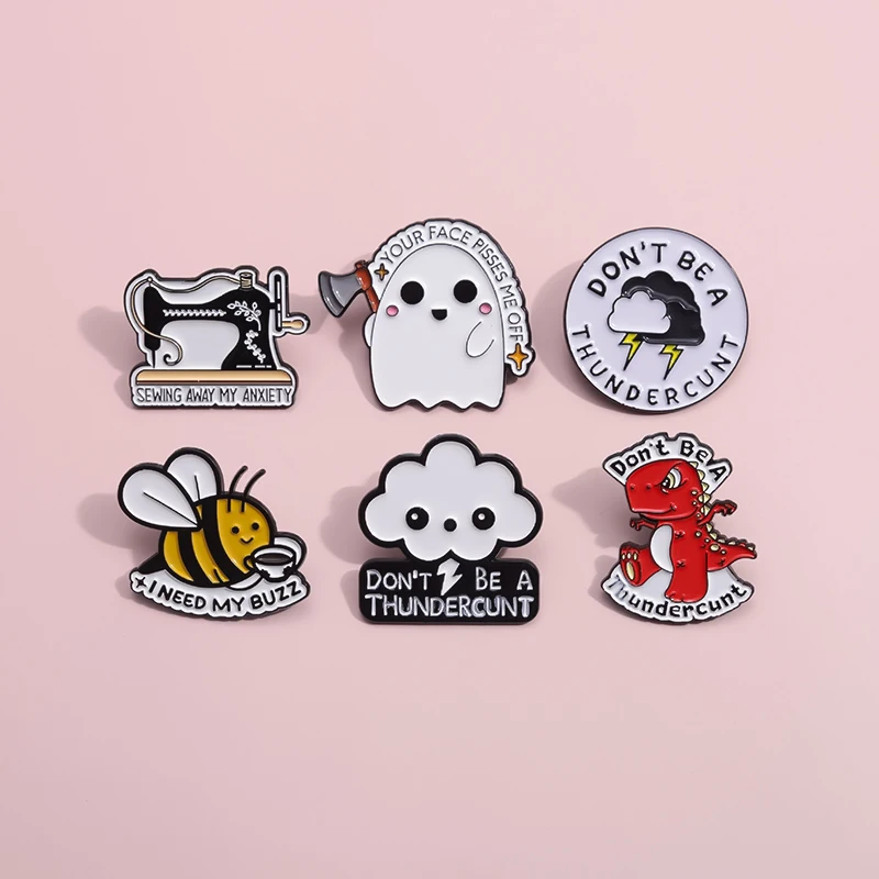 Cute Weather Lightning Cloud Enamel Pins Cartoon Animal Dinosaur Bee Lapel Badge Metal Brooches Jewelry Pin for Backpack Clothes