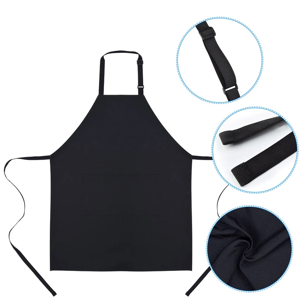 Wholesale Adjustable Black Bib Apron with Pockets Cooking Kitchen Aprons for Restaurant