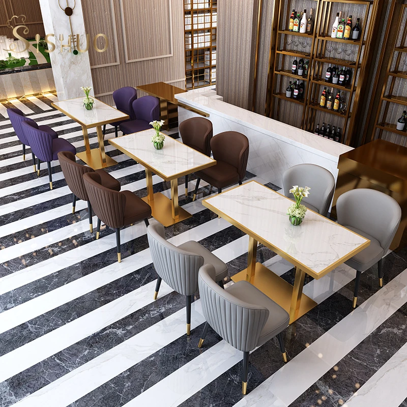 
FOSHAN furniture supplier marble dining table and chair for coffee shop 
