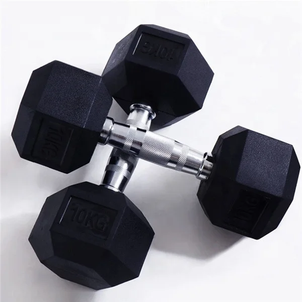 Custom Gym Equipment Black LB Rubber Coated Hex Dumbbell For Power Training