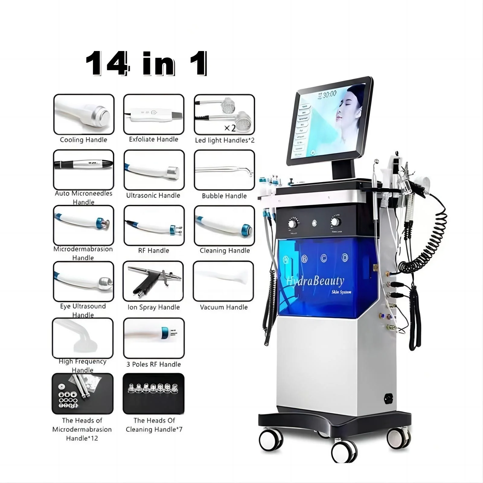 14 IN1 Aesthetic medicine hydro beauty facial hydrodermabrasion jet peel machine skin cleansing tightening wrinkle removal