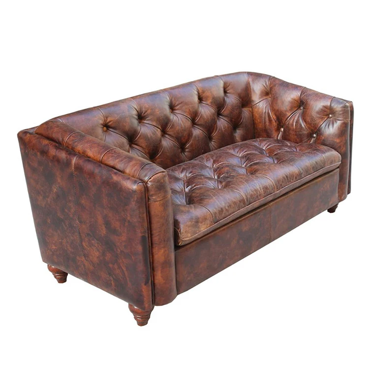 Vintage Style Distressed Cigar Leather Couch