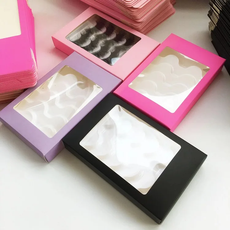 New eyelashes book case custom logo black boxes for mink eyelashes empty 5 pairs pink purple paper lash books