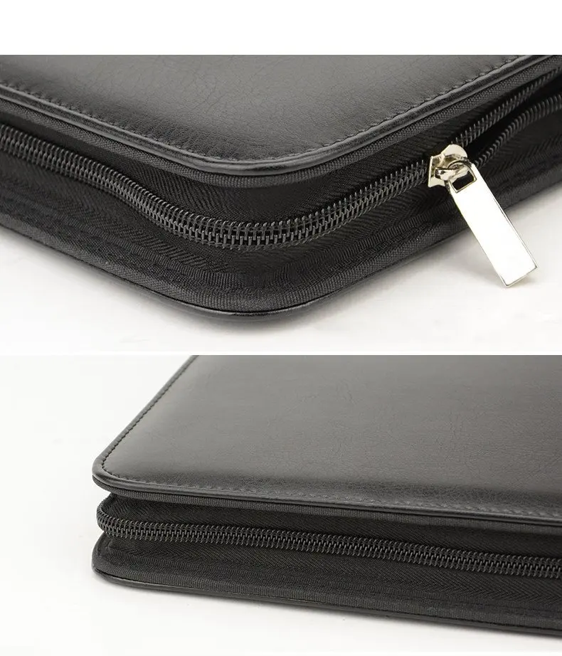 A4 MultiFunctional Key Rings China Leather Document Folder Portfolio Folder with Zipper
