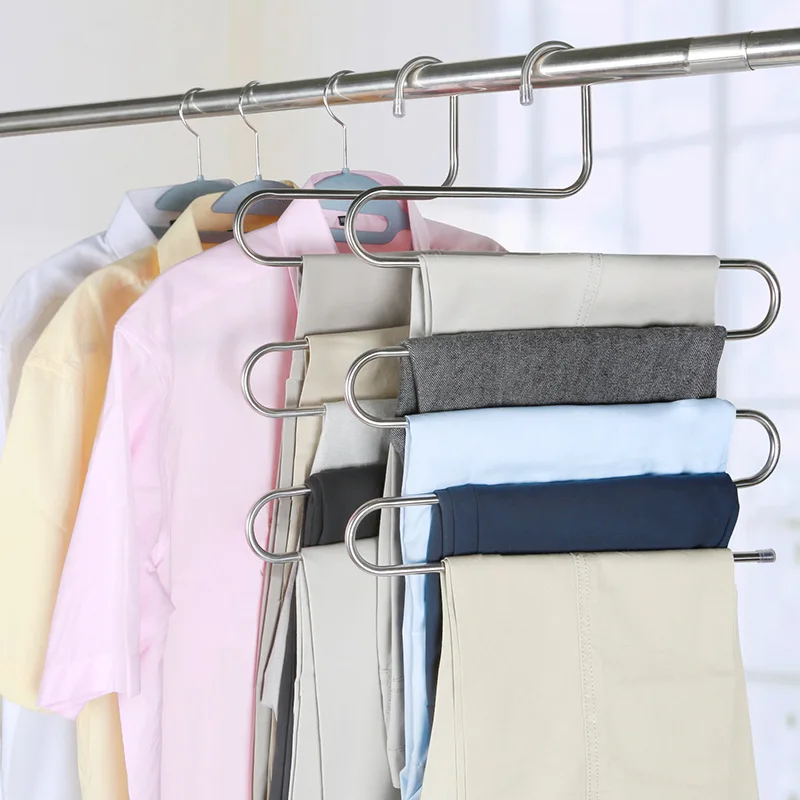 5 layers Stainless Steel Clothes Hangers S Shape Space Saving Storage Drying Racks Multi-functional Wardrobe  Magic Hanger