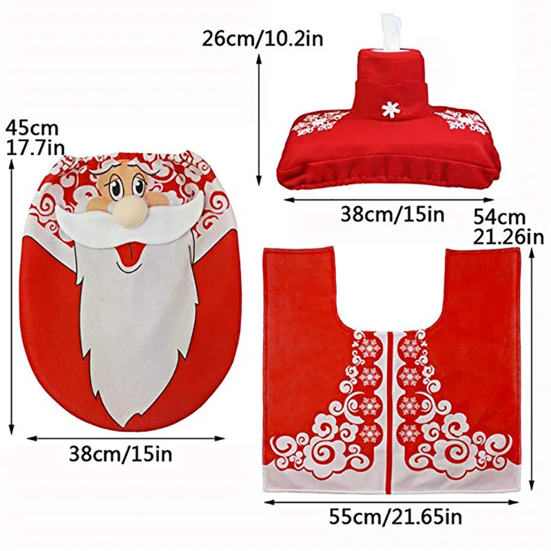 3pcs/set Happy Santa Toilet Seat Cover and Rug Set Bathroom Christmas Decorations Supplies