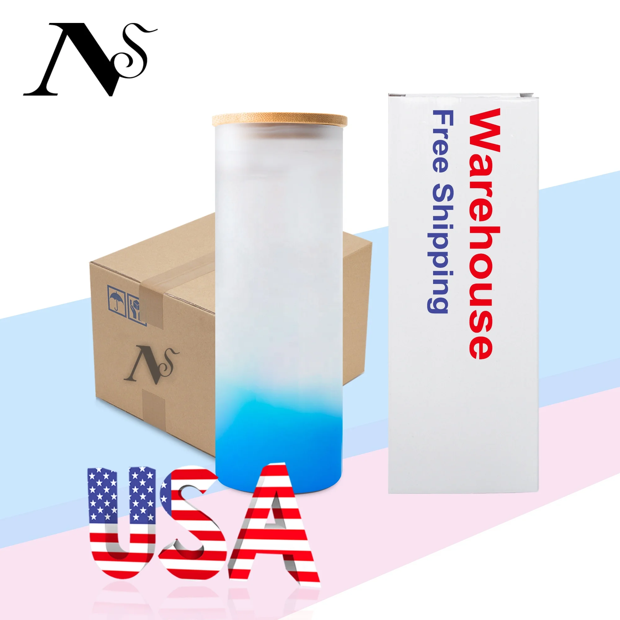 Wholesale 25oz Frosted Gradient Colorful Mixed Wine Skinny Glass Sublimation Tumbler Mug With Bamboo Lid And Plastic Straw