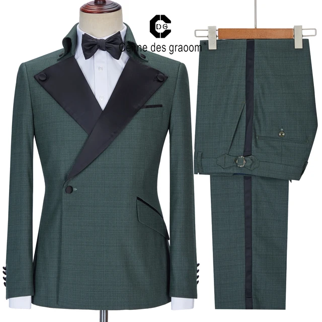Cenne Des Graoom 2022 New Men Suits Double Breasted Tuxedo Shawl Lapel Steep Collar Tailor-Made Green 2 Pieces Terno Masculino