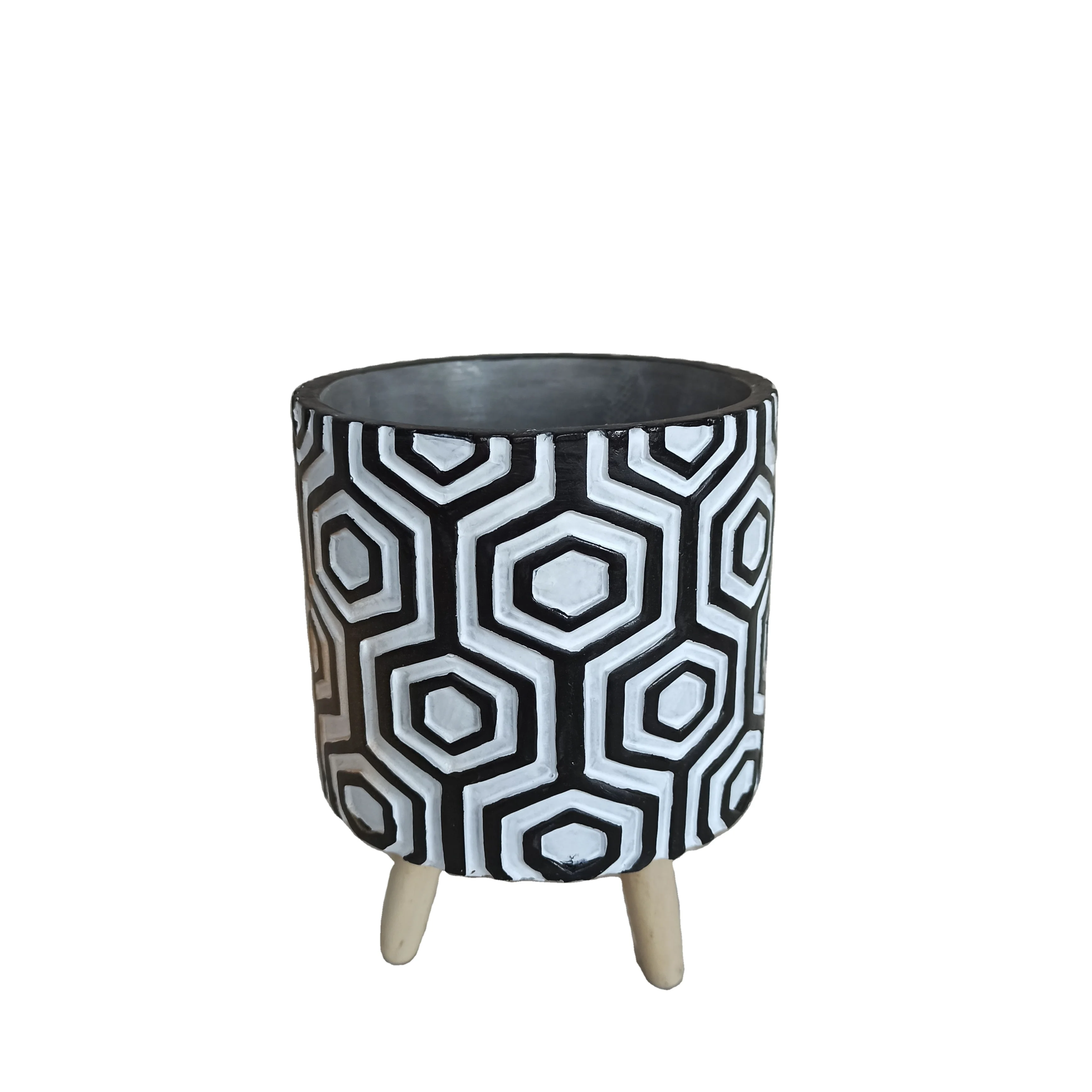 Indoor Planter with Stand, 8 Inches  Matte White and Grey Geometric Planter Pot for House Plants