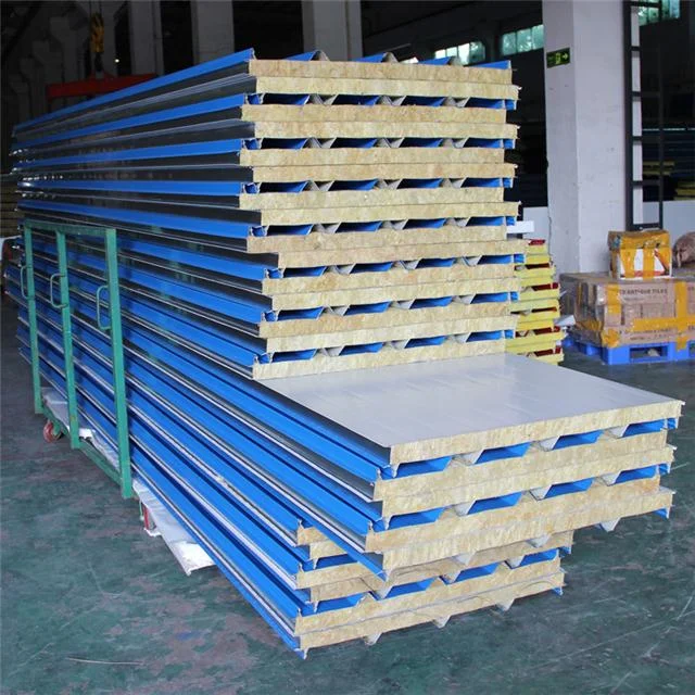Corrugated Sandwich Panel Rock Wool Sandwich Panel 75mm Glass Fire Proof Shed Cladding Sandwich Panels Rock Wool