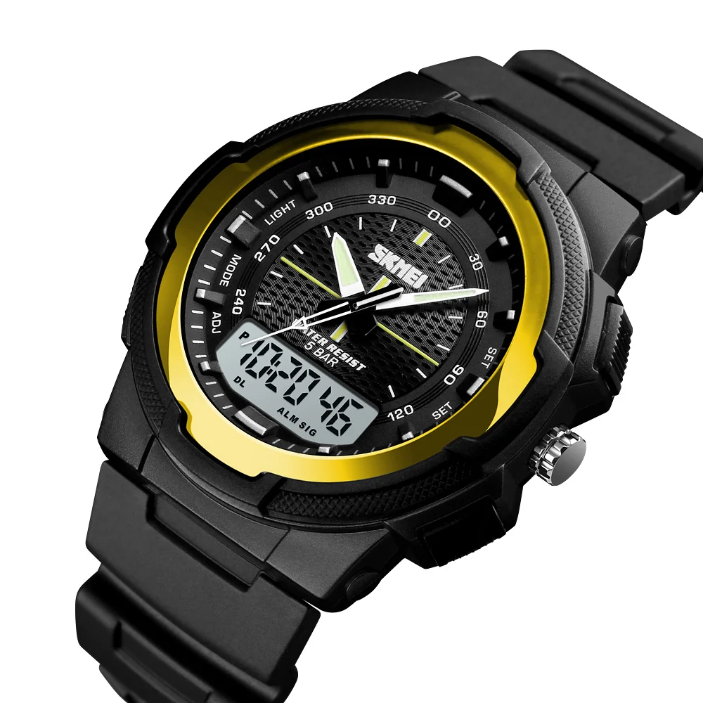 SKMEI 1454 Quartz Digital movement Dual Display Men Sports Wristwatches 3 Time Chronograph Male Clock relojes para