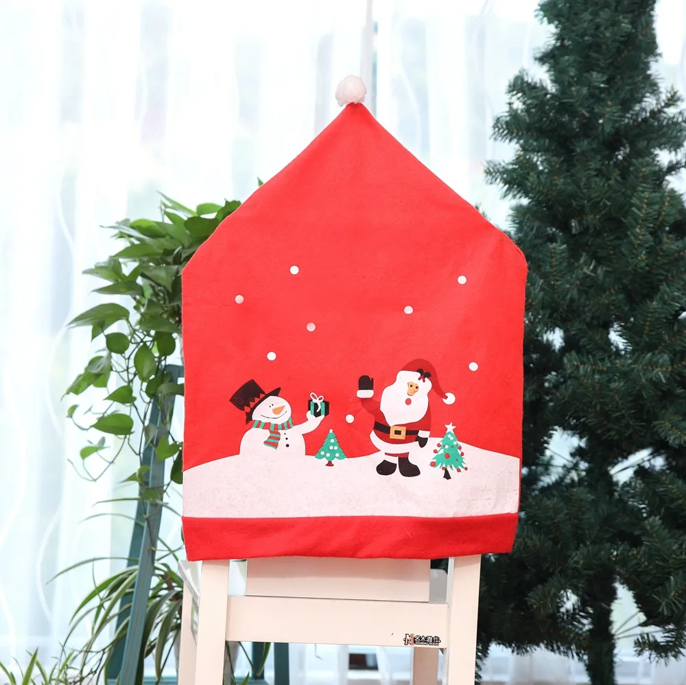 Оптовая продажа, фетровый чехол на стул с принтом, праздничное украшение на спинку стула, обеденные рождественские чехлы на стулья из полиэстера