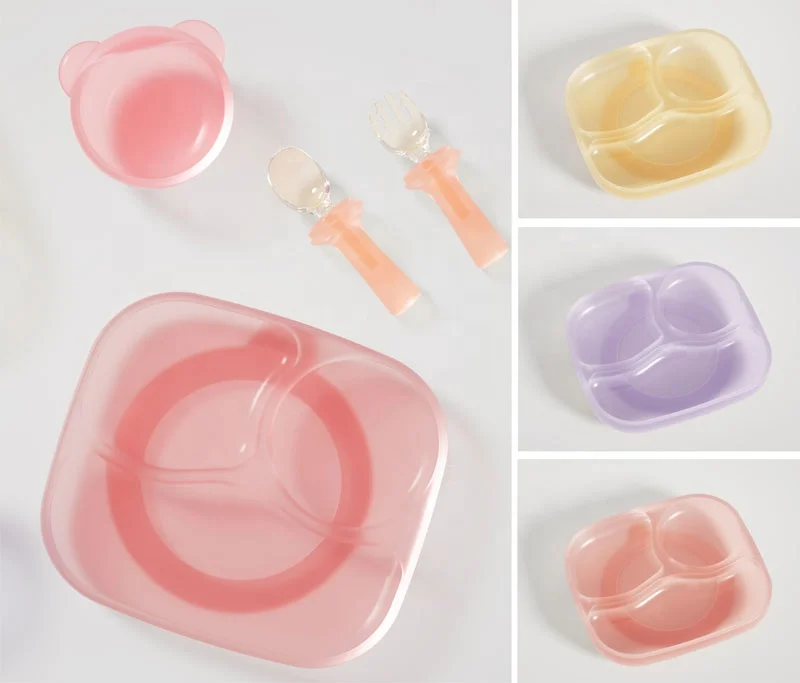 BAOHUI China Hot Selling Antifall Silicone Baby Eating Dinner Tableware Led Weaning Food Feeding Kit