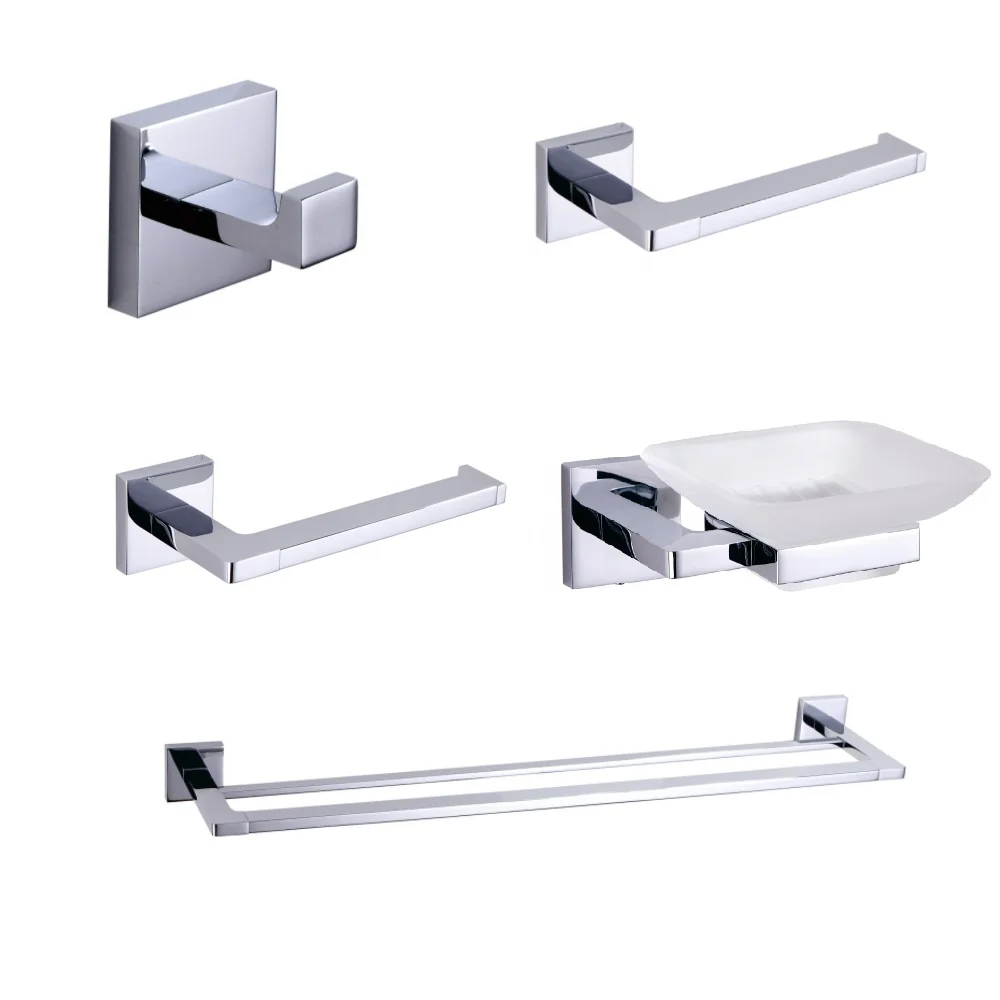 Hotel bathroom accessories set square single robe hook towel holder paper holder towel bar