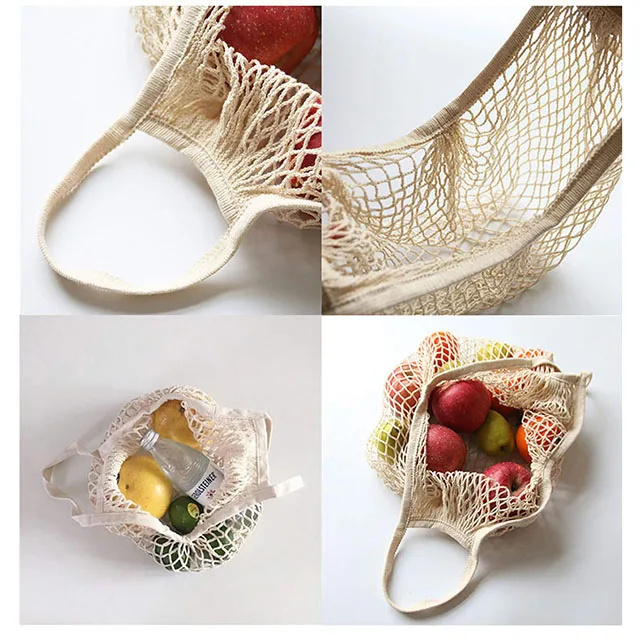 BSCI factory customized cotton mesh bag vegetable fruit tote single shoulder supermarket net bag for shopping