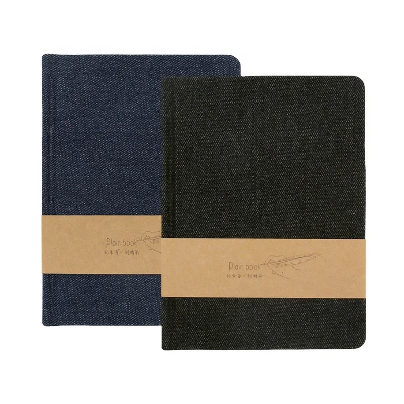 Dark blue & Black Cowboy B6 80g white paper fabric hard cover sketch journal with blank pages