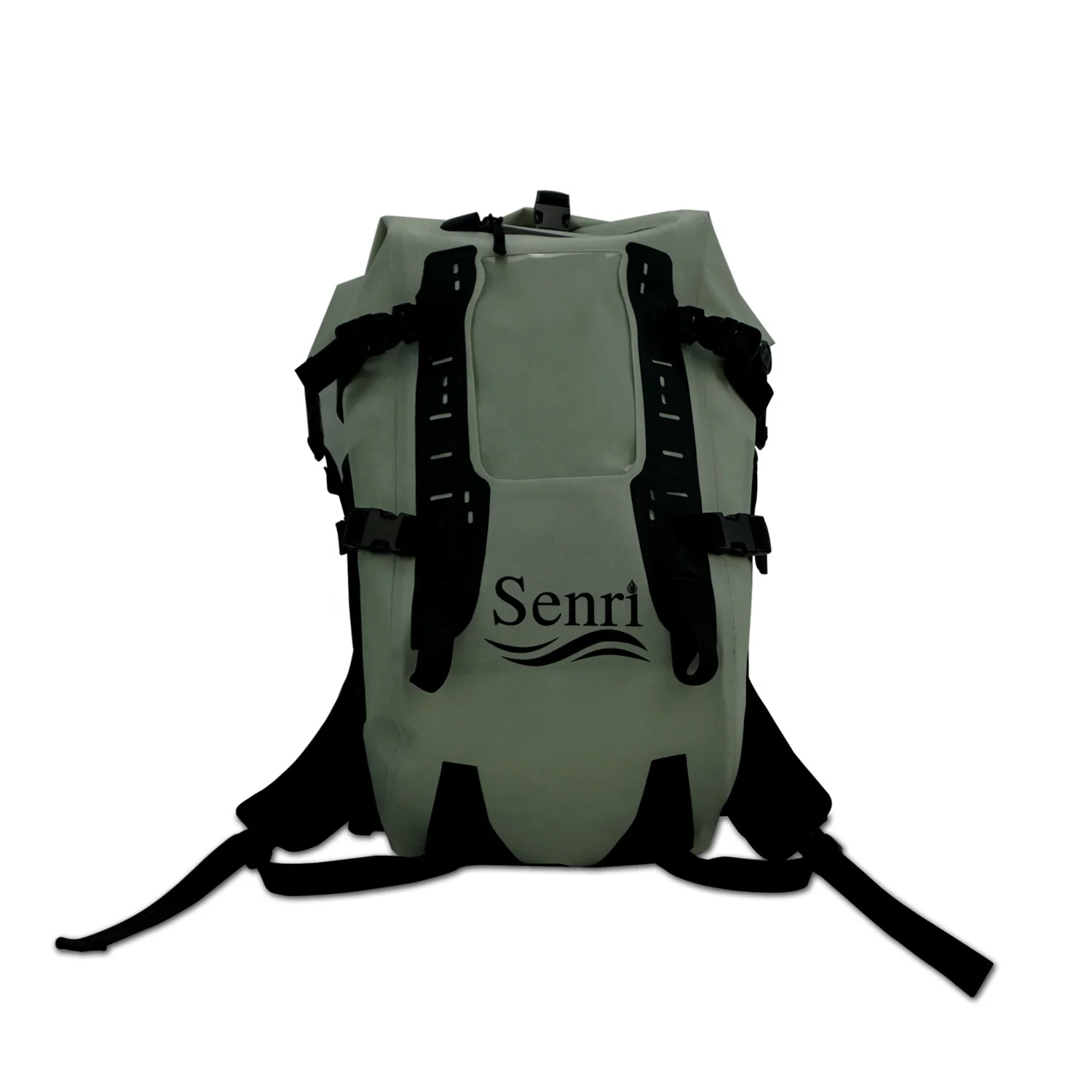 green Waterproof Backpack Heavy Duty Roll Top Closure with Easy Access Front-Zippered Pocket and Cushioned Padded Back Panel